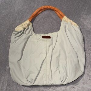 Serena & Lily Hobo Bag - Cream/Tan With Orange Handles‎